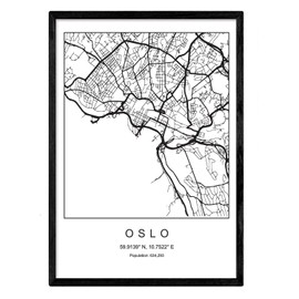 Nacnic Minimalist City Map Poster Geometric Style Wall Decoration Picture of Oslo Various World City Maps, Plans and Travel Pictures A3 No Frame