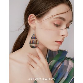 GELVTIC Bohemian Wood Teardrop Dangle Earrings - Acrylic, Brass, Boho Vintage Retro Geometric - Female, Multicolor, 2 Count