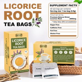 LeafLea 40 Premium Licorice Root Tea Bags, 100% Pure Licorice Spice Tea, Herbal Infusion to Digestive Comfort & Promote Respiratory Health, Te De Regaliz, Caffeine-Free, Sugar-Free, Soothing Flavor