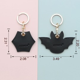 XEEWEN 2 Pack for Airtag Cute Keychain Holder, Kawaii Leather Black Spider Bat Key Ring Hidden Case Cover