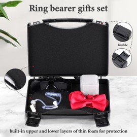 Keymall Wedding Ring Bearer Costume 7 Pcs Ring Security Box Guard Accessories Set Vest Box Badge Shades Bowtie Earpiece for Boys (Set A)