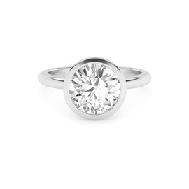 2.00 Carat (ctw) Bezel Set Solitaire Engagement Rings For Women, Round Lab Created Moissanite Promise Ring For Her 14K White Gold Over Sterling Silver VVS1 Quality (2 Ctw) Ring Size- 6