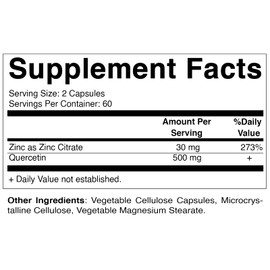 Vitamatic Zinc Quercetin - 120 Vegetarian Capsules - Zinc as Zinc Citrate 30mg & Quercetin Dihydrate 500 mg per Serving - Immune Support