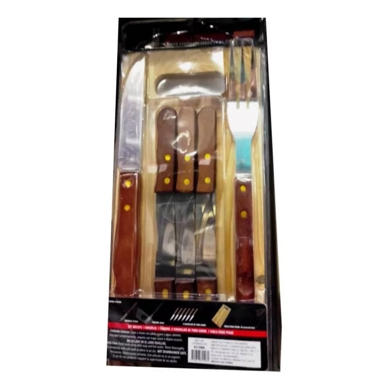 Importacion Cuchillos Con Trinche + Tabla De Madera Asador Parrilla