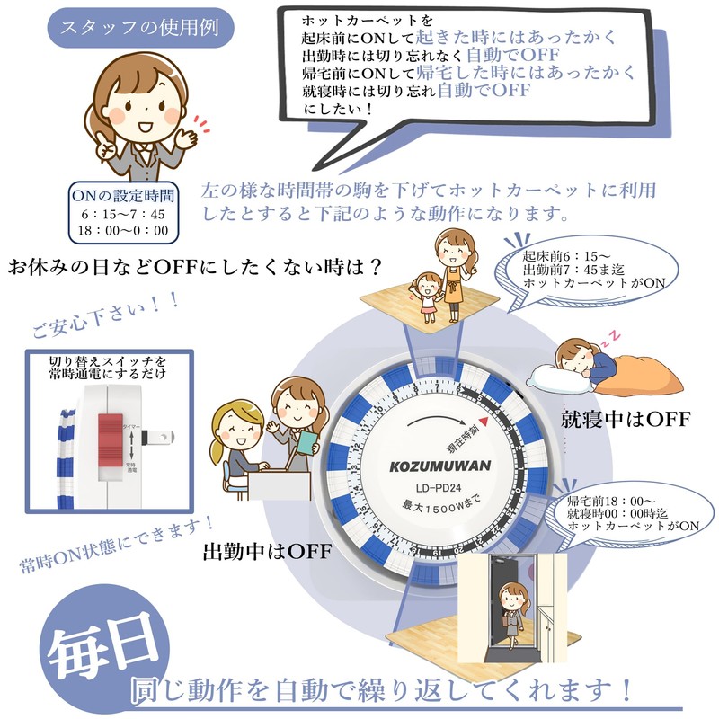 Program Timer, 24 Hours, 15 Minute Units, Direct Outlet Connection,