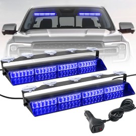ELECHOI Blue 2 in 1 Police Emergency Dash Strobe Light Bar, Front/Rear 48LEDs Interior Windshield Visor Safety Flashing Warning Hazard Lights for Firefighter Law Enforcement Trucks Vehicles