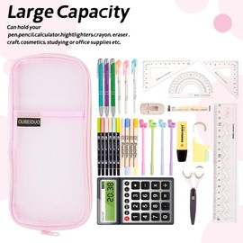 Pencil Case, Pink Pencil Pouch, Mesh Pencil Case, Clear Pencil Case With Zipper, Pencil Bag, Large Capacity Cosmetics Bag, Organizer Box for Adult, Aesthetic Pen Bag for Office Travel School Supplies