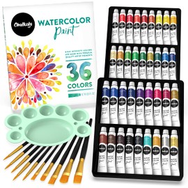 Chalkola Watercolor Paint Kit for Adults - 36 Watercolor Tubes (12ml, 0.4oz), 10 Painting Brushes & 1 Palette - Water Colour Paint Set for Kids, Beginners & Professional Artists | Watercolour Supplies