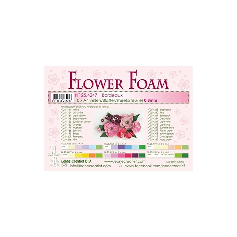 Leane Creatief A4 0.8mm Flower Foam Sheets 10pcs - Bordeaux