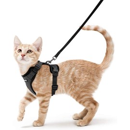 rabbitgoo Pechera para Gato Correa para Gato para Caminar, Negro, XS | Arneses de Chaleco Ajustables Suaves a Prueba de Escape para Gatos, Chaqueta de