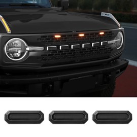 Mabett LED Grille Lights for Ford Bronco 2021 2022 2023 2024 2/4-Door Smoked Black OEM Grille Lamps Kit Bronco Accessories fit Badlands Wildtrak & Everglades(3pcs)