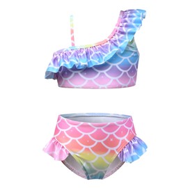 CHILDRENSTAR Traje de baño de dos piezas para niñas con un hombro y un hombro, Rosa Sirena 652, 8-9 Años