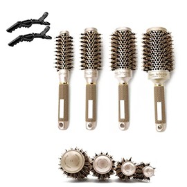 Round Brush Set for Blow Drying, Professional Hair Styling Brush, Thermal Durable Thermal aluminium Barrel Round Curling Brush Boar Bristle Round Hair Brush for Women(Gold comb)