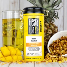 Tiesta Tea - Maui Mango, Loose Leaf, Mango Pineapple Herbal Tea, Premium Non-Caffeinated Fruit Blend, Makes Hot or Iced & Brews Up to 250 Cups - 16oz Bulk Pouch & 5.5oz Refillable Tin Combo