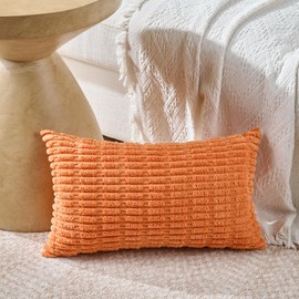 Fancy Homi - Juego de 4 fundas de cojín lumbar decorativas para sillón, cama y silla, decoración rústica, funda texturizada de pana, suave y mullida, naranja quemado a rayas, 30 x 50 cm