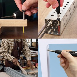 Fychuo Carpenters Pencil with 12Pcs Pencil Refills Black Pencil with Built-In Sharpener Carpenter Pencils Deep Hole Marker Woodworking Tools for Architect Designers Builders Joiners