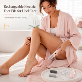 Rechargeable Electric Foot File for Heel Care – 2-Speed Callus Remover with Fine and Coarse Roller Heads
