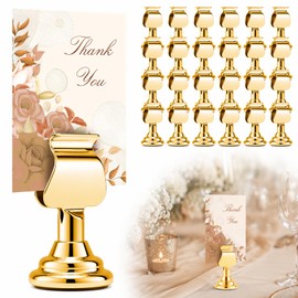 24 Pcs Gold Number Table Clips, 1.7 inch Metallic Gold Mini Table Number Clips, Bulk Harp Clip-on Table Card Holder, Suitable for Weddings, Restaurants, Birthdays, Photos, Notes, etc