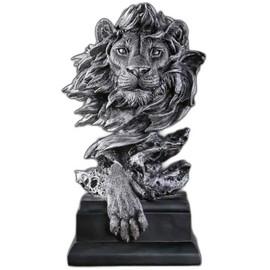 CUZOKOLA Lion Statue Home Decor,Lion King Decor,Lion Gifts for Men,Lion Figurine Lion Head Sculpture for Men Office Decor and Home Decorations for Living Room(Silver)
