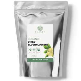 Elanen Naturals Organic Dried Elderflowers 16 oz. (1 lb.), USDA Certified Organic Elder Flower Tea, Flor De Sauco, Whole