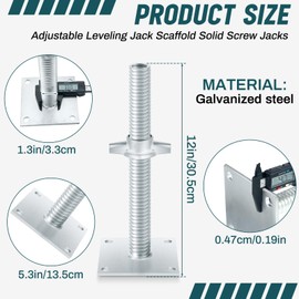 Zonon 4 Pack 12inch Adjustable Leveling Jacks Scaffolding Hollow Screw Jacks with Base Plate for Baker Style Scaffolding Baker Scaffold