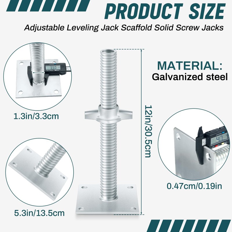 Zonon 4 Pack 12inch Adjustable Leveling Jacks Scaffolding Hollow Screw