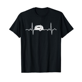 Heartbeat Camping Caravan ECG Frequency Camper Natural T-Shirt, black