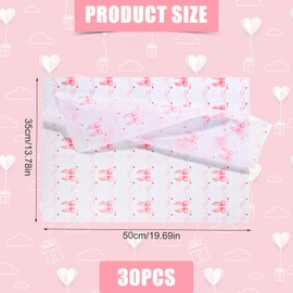30pcs Coquette Bow Wrapping Paper, Cute Bow Wrapping Paper Coquette Gift Wrapping Paper Perfect Packaging Tissue Paper for Birthday Wedding Valentine's Day Gift Packaging(Pink)