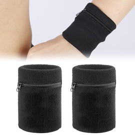 SHYSBV 2 Pack Sweatband Wrist with Zip Pocket - Sports Wrist Bag for Running, Football, Basketball, Fitness & Cycling | Sweat Wristband
