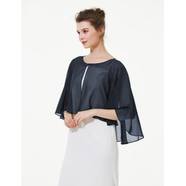 BEAUTELICATE Chiffon Stole Women's Festive Chiffon Scarf Cape Shoulder Scarf with Satin Trim Sleeveless Bolero Cardigan for Wedding Bridal Evening Dress Wedding Dress Summer, Short Style - Midnight