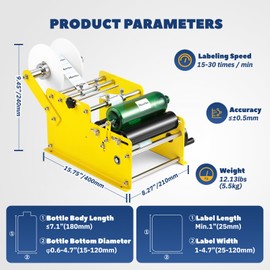 Manual Round Bottle Labeling Machine with High Precision & Speed, Adjustable Bottle Labeler Label Applicator Machine for Round Bottles Cylinders Effortless Labeling