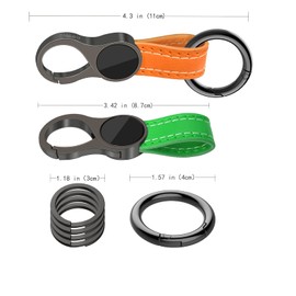 Idakekiy Key Chain with 4 Key Rings and Quick Release Carabiner Clip Leather Car Keychain for Men and Women, Green, Small