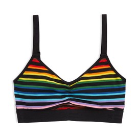 TomboyX V-Neck Bralette, Cotton Bra for Women, Adjustable Straps Wireless No-Padding Low-Impact, Medium/Progress Pride Stripes