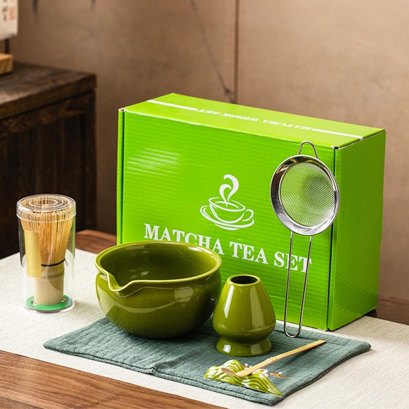 5Pcs Matcha Whisk Set, Ceramic Matcha Bowl and Bamboo Matcha