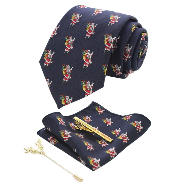 Jemygins Men's Christmas Tie Pattern Woven Party Tie & Hanky