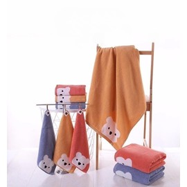 KINGSHORE 3 Piece Premium Bath Towel Set for Kids(Naughty Bear), 1 Bath Towel 1 Hand Towel 1 Washcloth, Quick-Drying, 100% Cotton，Oeko-TEX Certified (Blue)