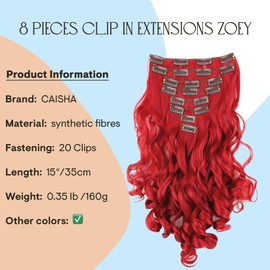 CAISHA XXL 15" 8 Pieces Set Clip In Extensions Hair Extension Hairpiece Voluminous Wavy Red CES120-1