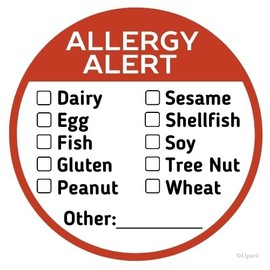 500 Pcs Allergy Stickers, Circular with Top 10 Common Allergen Checklist on Writable Surface, Red Adhesive Allergies Label for Kids Allergy Alert and Food Safety Labels