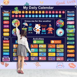 Perpetily My Daily Calendar for Kids, 3.3Ft Felt Board for Toddler Kids Preschool Calendar for Classroom Circle Time Learning Center Days of The Week for Toddlers Learning Calendar Home
