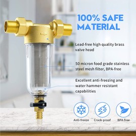 Turboyhood 50 Micron Spin Down Sediment Filter for Whole House and Well Water, Reusable Washing Machine Water Filter, BPA-Free Pre-Filter