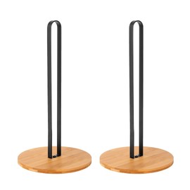 TIEYIPIN Paper Towel Holder, Countertop Roll Stand with Anti-Skid Wooden Bamboo Base for Kitchen, Cabinet, Table
