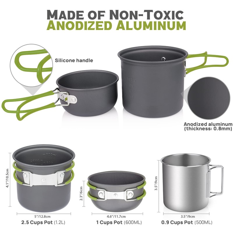 Gurukim Camping Cookware Kit Camping Pot and Pan Set with