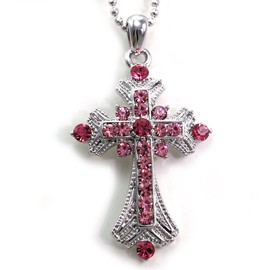 Soulbreezecollection Adorable Light Pink Christian Cross Pendant Necklace Charm Pink Rhinestones Chain Fashion Jewelry