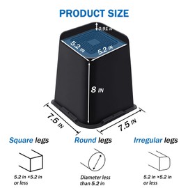 ANNKUT ANNKUT Bed Risers 8 Inch Heavy Duty, Furniture Risers for Bed Desk Table Sofa CouchOversized Bed Lifts Risers, Support up to 5000 Lbs(4 Pack Black)