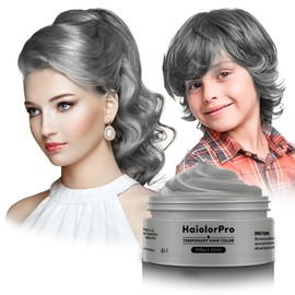 HaiolorPro Silver Gray Hair Color Wax Temporary Washable, Gray Temporary Hair Colour for Kids, Temporary Hair Dye for Parties or Cosplay, Hair Coloring Products No Messy (Silver Gray)