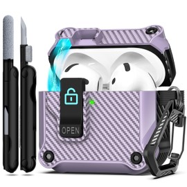 RFUNGUANGO Compatible with AirPods 4th Case Cover with Secure Lock Clip,Automatic Pop-up Case,Full-Body Shockproof Hard Protective Cover for AirPods 4th Case,Purple