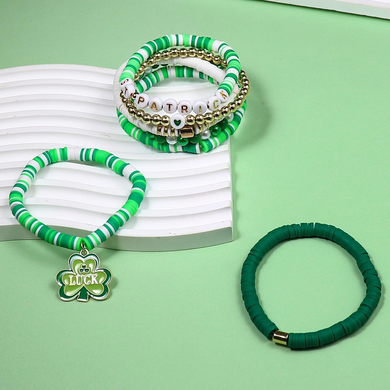 Pingyongchang St. Patricks Day Stackable Beaded Holiday Bracelets Set for
