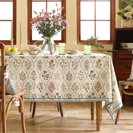 ISAENNE Floral Tablecloth for Square Tables,Linen Table Cloth with Colorful Flowers Pattern,Heavy Durable Table Cover for Dining Thanksgiving Kitchen Decor Party Banquet Christmas,67"*67"