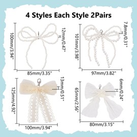 WADORN Pack of 8 4 Styles Shoe Charms with Bow for Trainers, Pearl Lace Bow Charms, Lace Bow Laces, Decoration with Clasp, Bead Pendant, Shoes Accessories for Women, Gift, Plastic