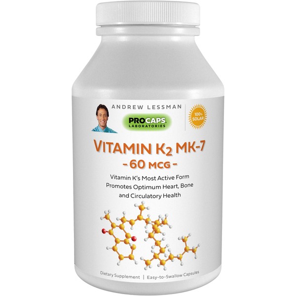 ANDREW LESSMAN Vitamin K2 MK7 60 mcg 60 Softgels – Essential for Healthy Calcium Utilization, Promotes Optimum Skeletal, Heart and Arterial Health. No Additives. Small Easy to Swallow Softgels